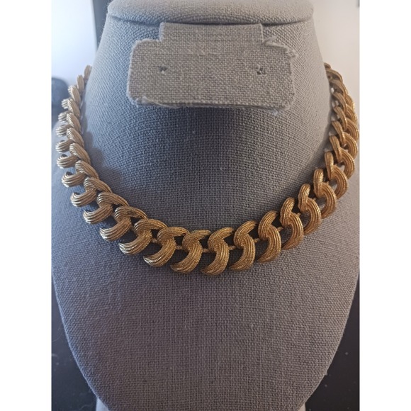 Monet Jewelry - Monet Vintage Gold Tone Textured Link Collar Necklace 16 Inch Choker